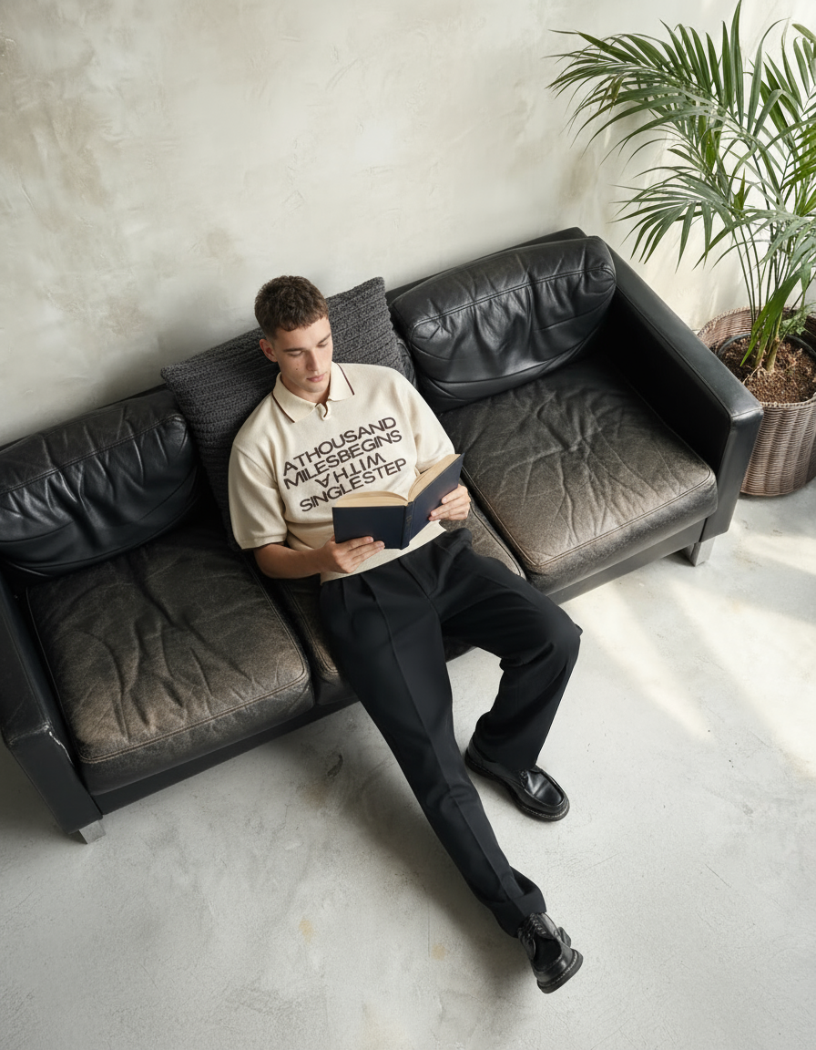 Cozed  knitted polo beige