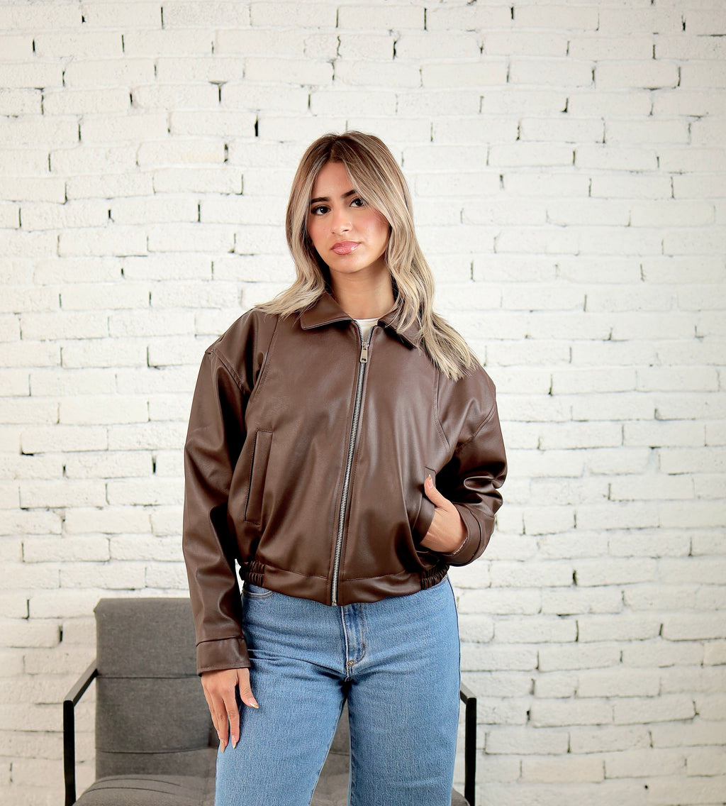 CROPPED BROWN LEATHER JACKET