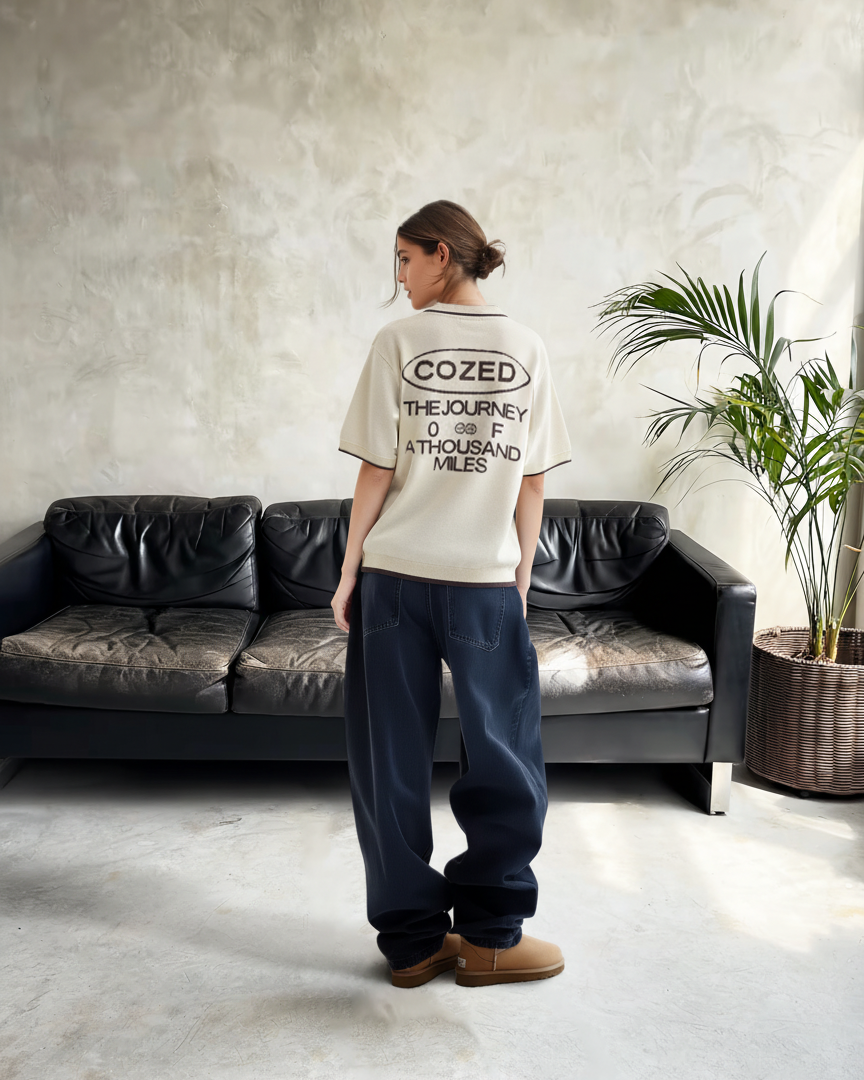 Cozed  knitted polo beige