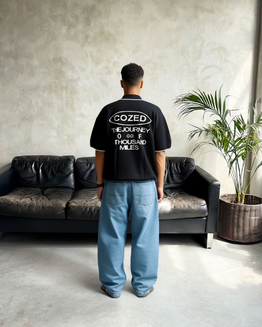 Cozed  knitted polo black