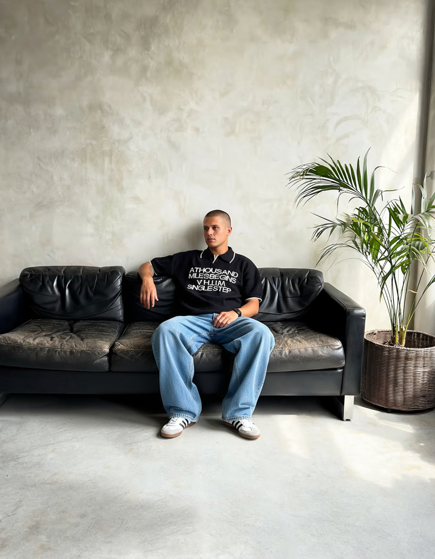 Cozed  knitted polo black